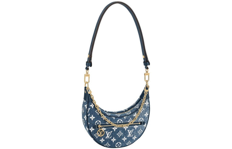 LOUIS VUITTON Loop Baguette Handbag Denim Jacquard Navy Blue