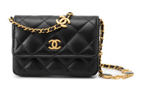 CHANEL 22K Autumn And Winter Lambskin One Shoulder Crossbody Clutches Small Size Women's Black
