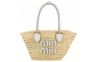 MIU MIU Palm With Leather Tote Bag, Shopping Bag, Shoulder Bag, Crossbody Bag, Handbag Women's Natural & White