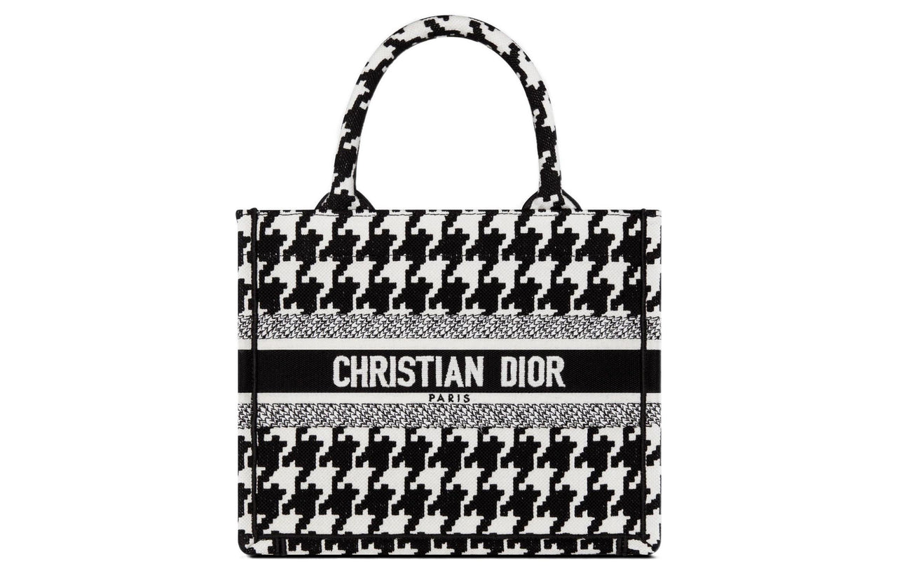 DIOR BookTote Embroidery Tote Bag Shopping Bag Handbag Small Size Women's Black/White