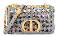 DIOR Caro Multicolor Crystal Embroidery Clutch Portable Crossbody Bag Shoulder Bag Women's Silver