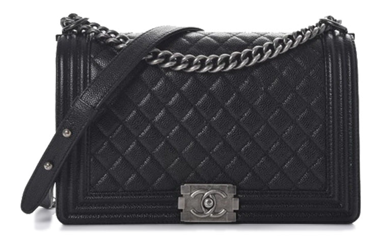 CHANEL Leboy Grain Embossed Calfskin Shoulder Bag, Crossbody Bag Large Size Unisex Black