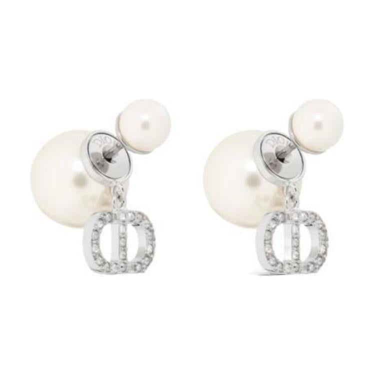 DIOR Resin Bead Earrings Women's White