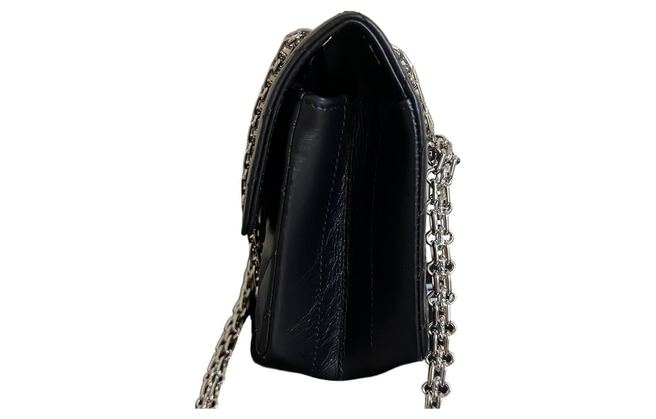 CHANEL 2.55 Cow Leather Mouth Cover Bag Crossbody Bag Mini Women's Black