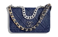 CHANEL 19BagWOC Denim Chain Bag Wallet Women's Dark Blue