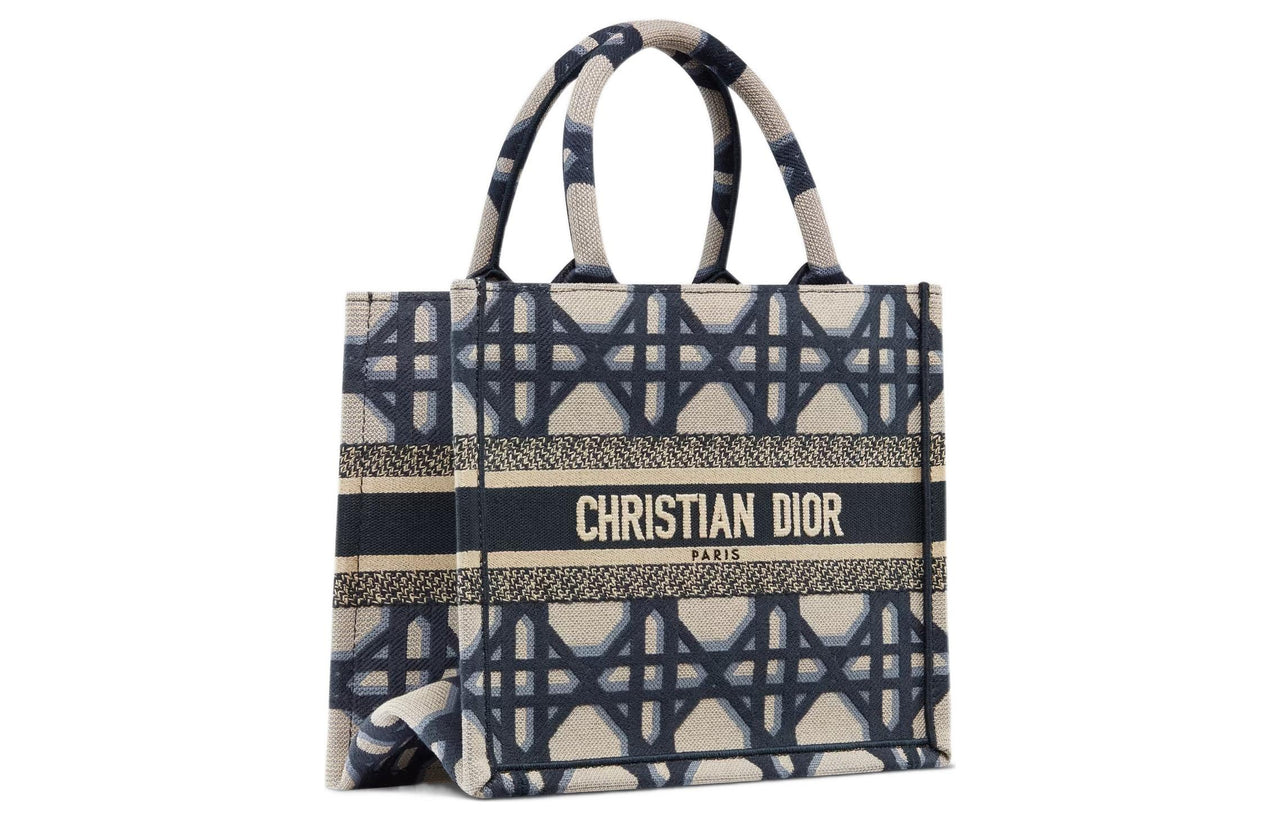 DIOR BookTote Pattern Embroidery Tote Bag, Shopping Bag, Handbag Trumpets Women's Beige/Blue