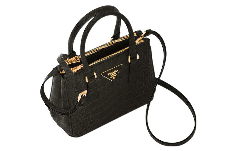 PRADA Galleria Killer Bag Crocodile Leather Shoulder Bag Crossbody Bag Handbag Mini Women's Black