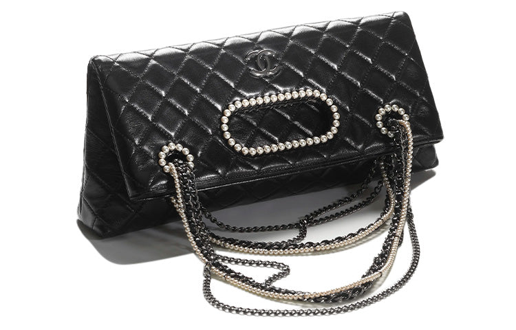 CHANEL Shiny Lambskin Tote Bag Shopping Bag Shoulder Bag Crossbody Bag Handbag Regular Women's Black