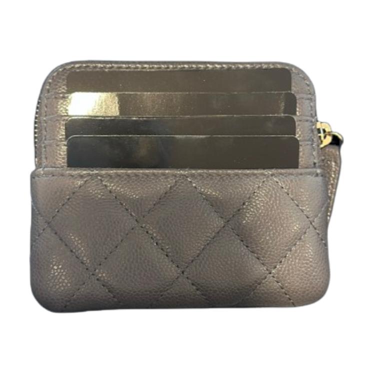 CHANEL Grained Cow Leather Wallet Women's Gray