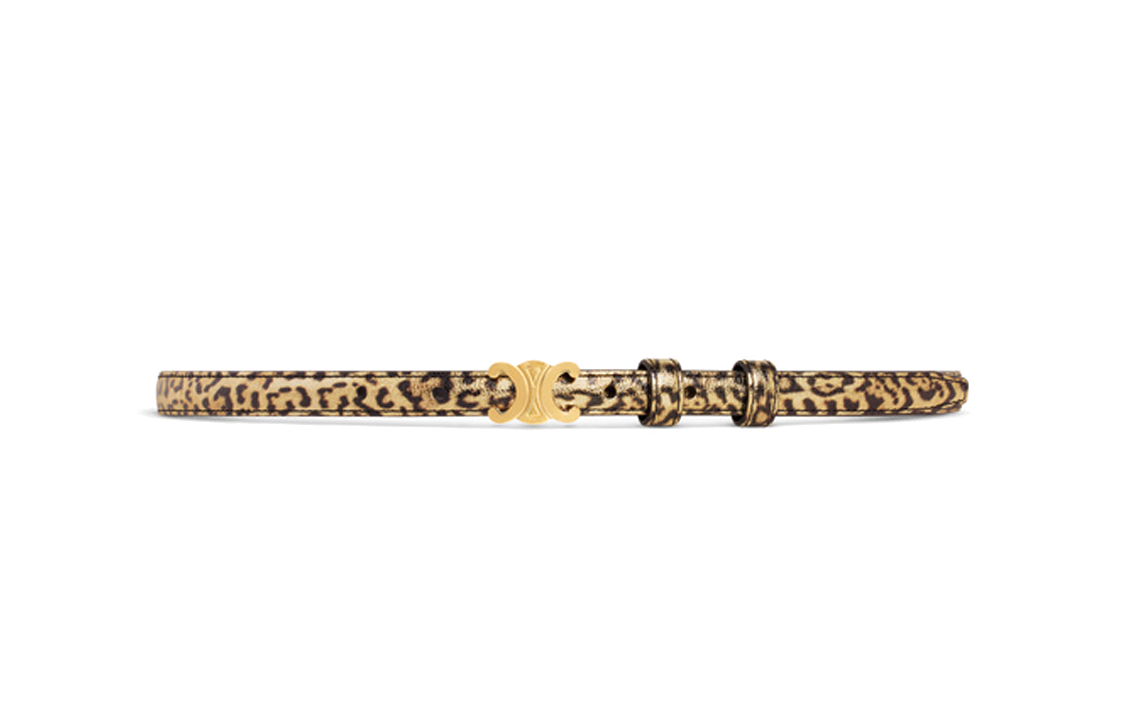 CELINE Leopard Print Pattern Pin Buckle Leather Belts Women's Gold -