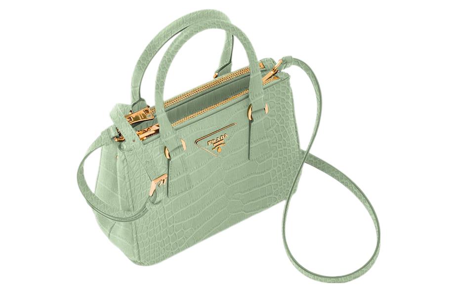 PRADA Galleria Killer Bag Crocodile Leather Shoulder Bag Crossbody Bag Handbag Mini Women's Light Green