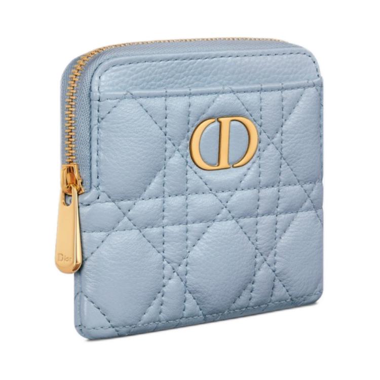 DIOR Caro Calfskin Wallet Women's Light Blue