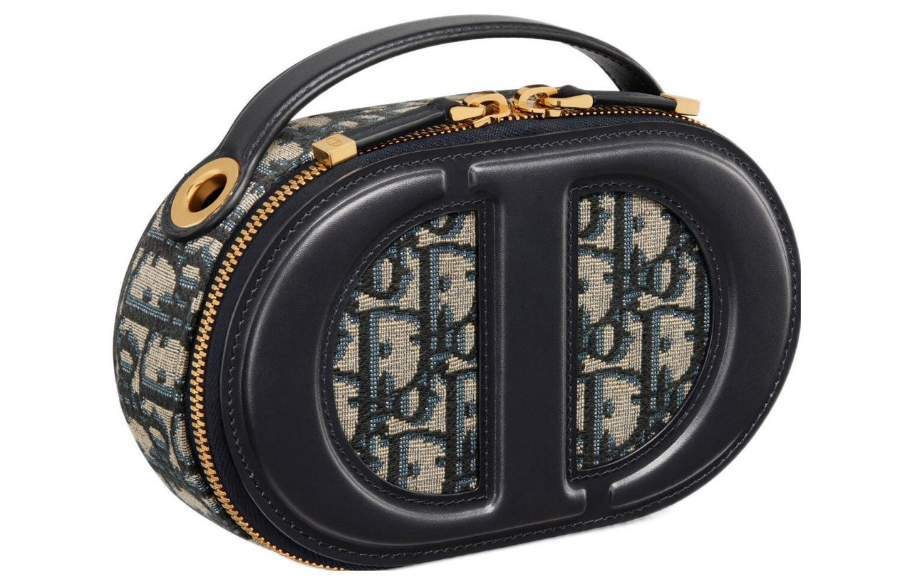 DIOR Oblique Print With Leather Camera Bag Shoulder Bag Crossbody Bag Regular Women's Blue
