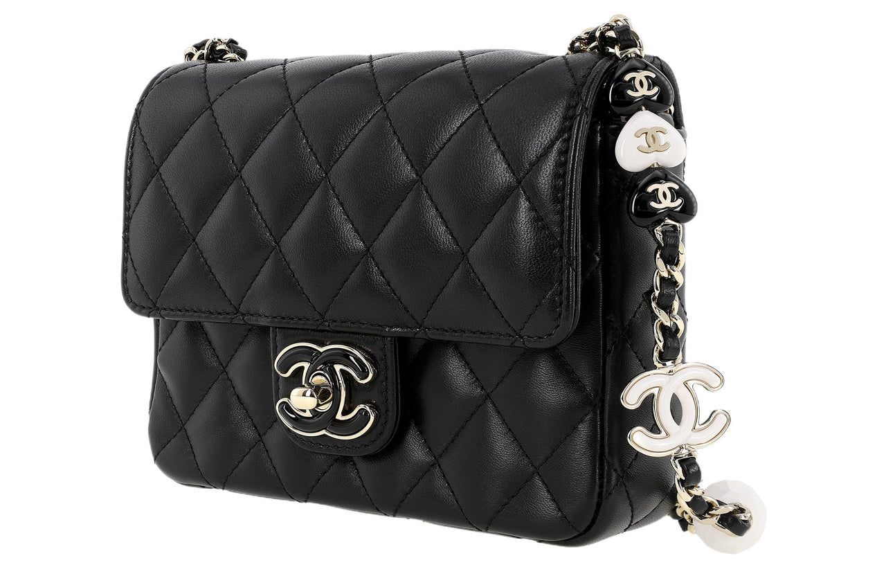 CHANEL Lambskin Crossbody Bag Women's Black