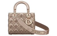 DIOR Lady Dior Cow Leather Lady Dior Bag One Shoulder Handbag Trumpets Women's Gold