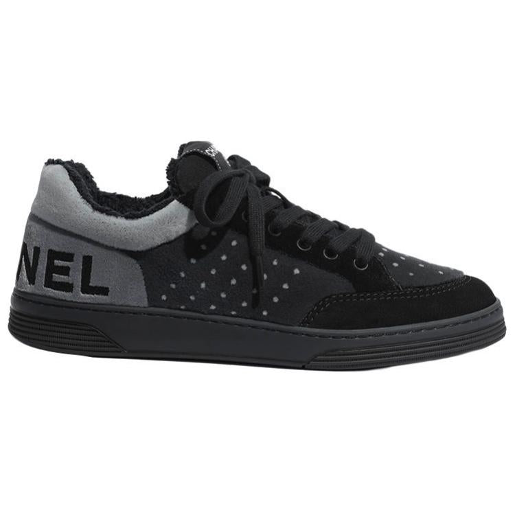 CHANEL Stylish Skateboarding Shoes Women's Black & Gray Patchwork