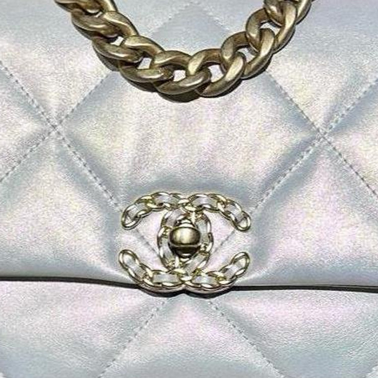 CHANEL 19Bag Calfskin Shoulder Bag Crossbody Bag Small Size Women's White Iridescent Pearl Mermaid Color