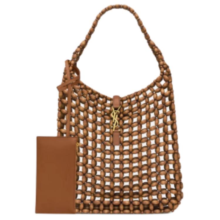 SAINT LAURENT LE5A7 Wooden Shoulder Bag Tubas Women's Light Wood & Brick Red
