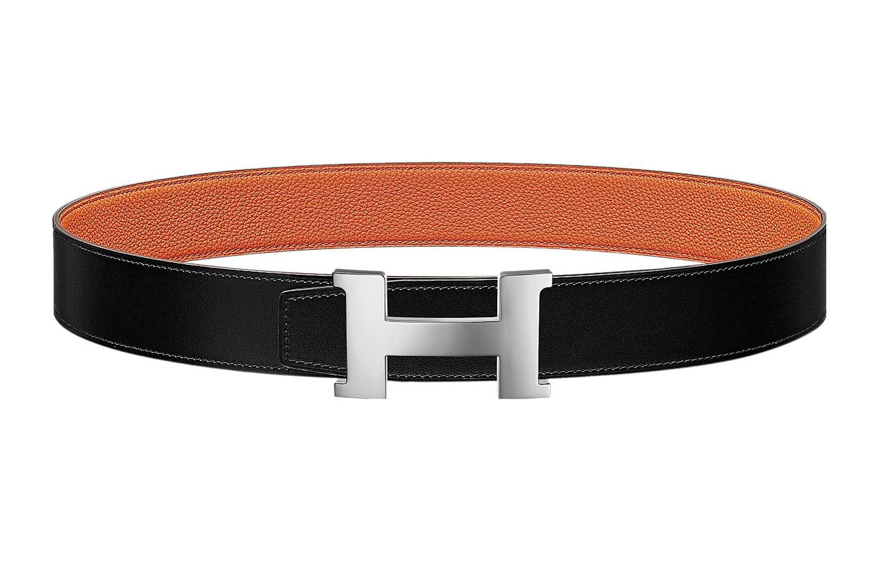 HERMES Leather Belts Men Black/Orange