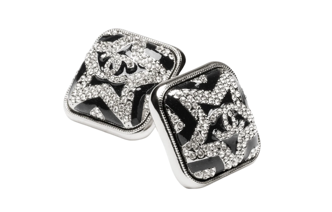 CHANEL Metal Stud Earrings Women's Black