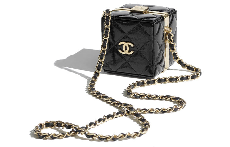 CHANEL Lambskin Patent Leather One Shoulder Crossbody Clutches Women's Black