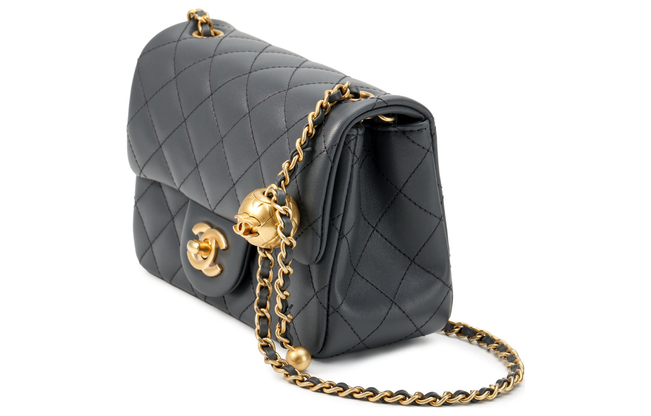 CHANEL Lambskin Chain Bag Shoulder Bag Crossbody Bag Women's Dark Gray