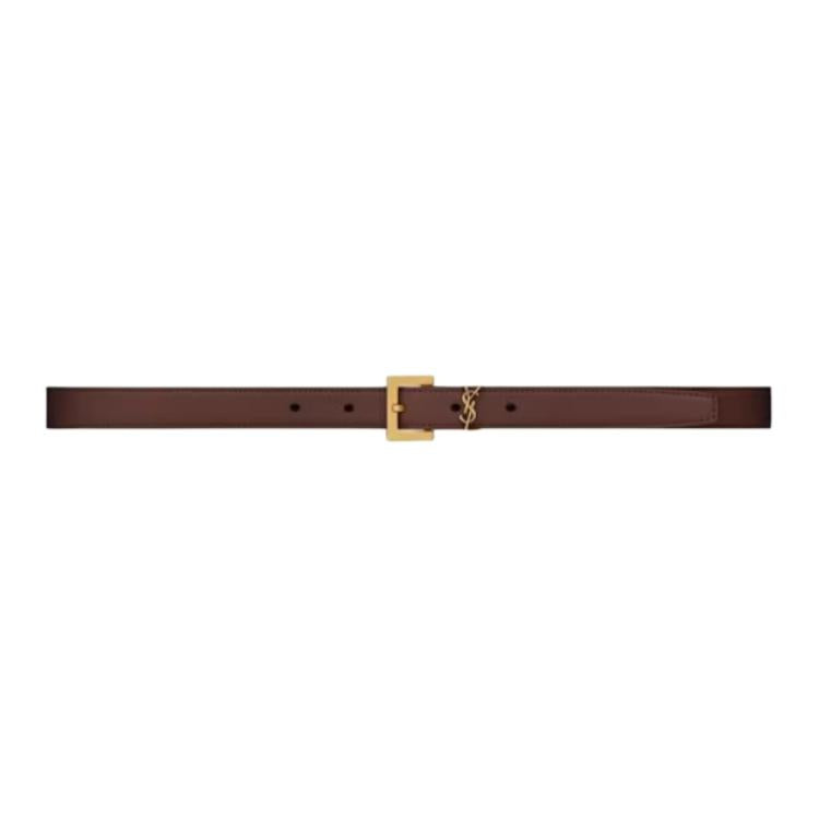 SAINT LAURENT Cow Leather Leather Belts Women's Red Sandalwood Width: 2CM