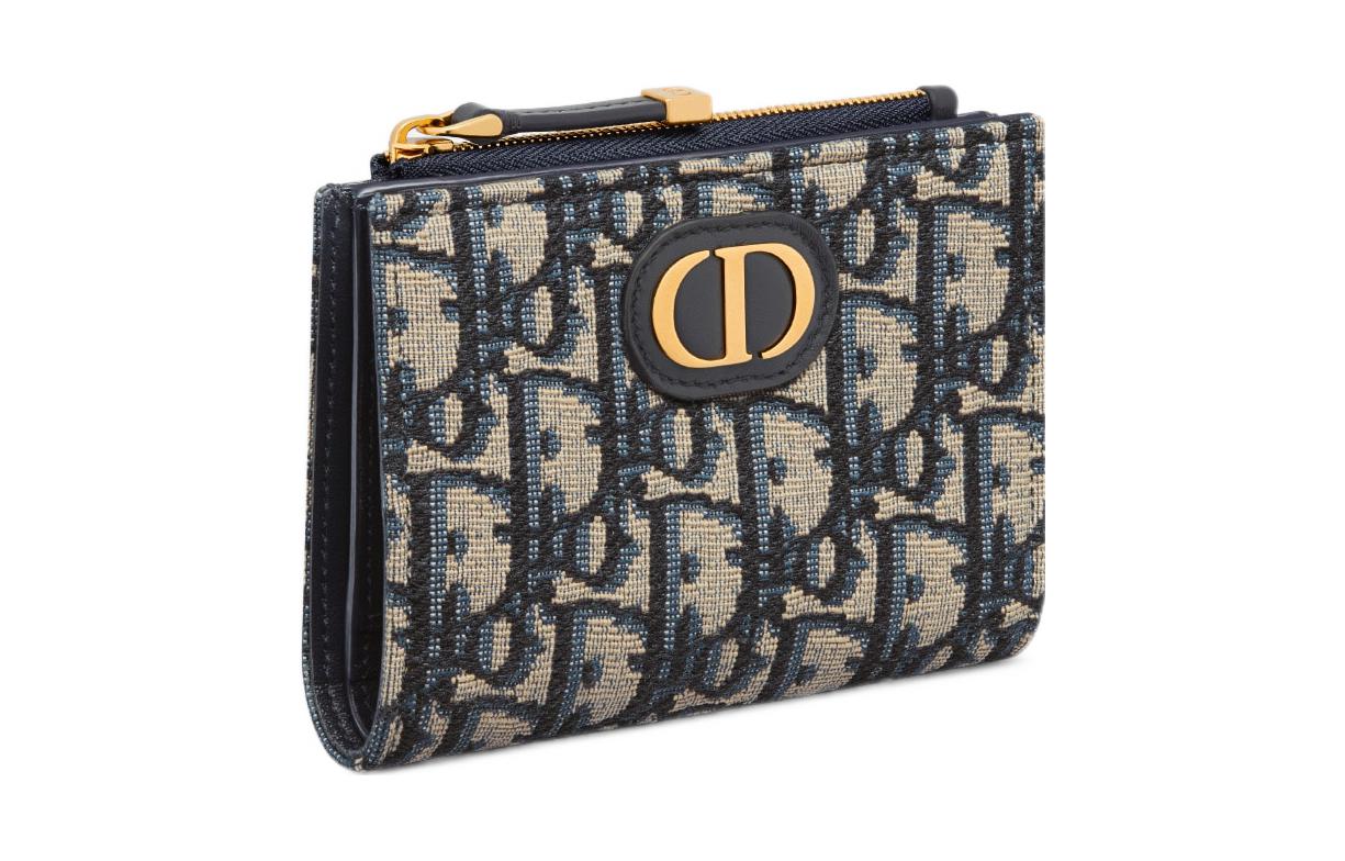 DIOR 30 Montaigne Jacquard Card Holder Wallet Women's Blue