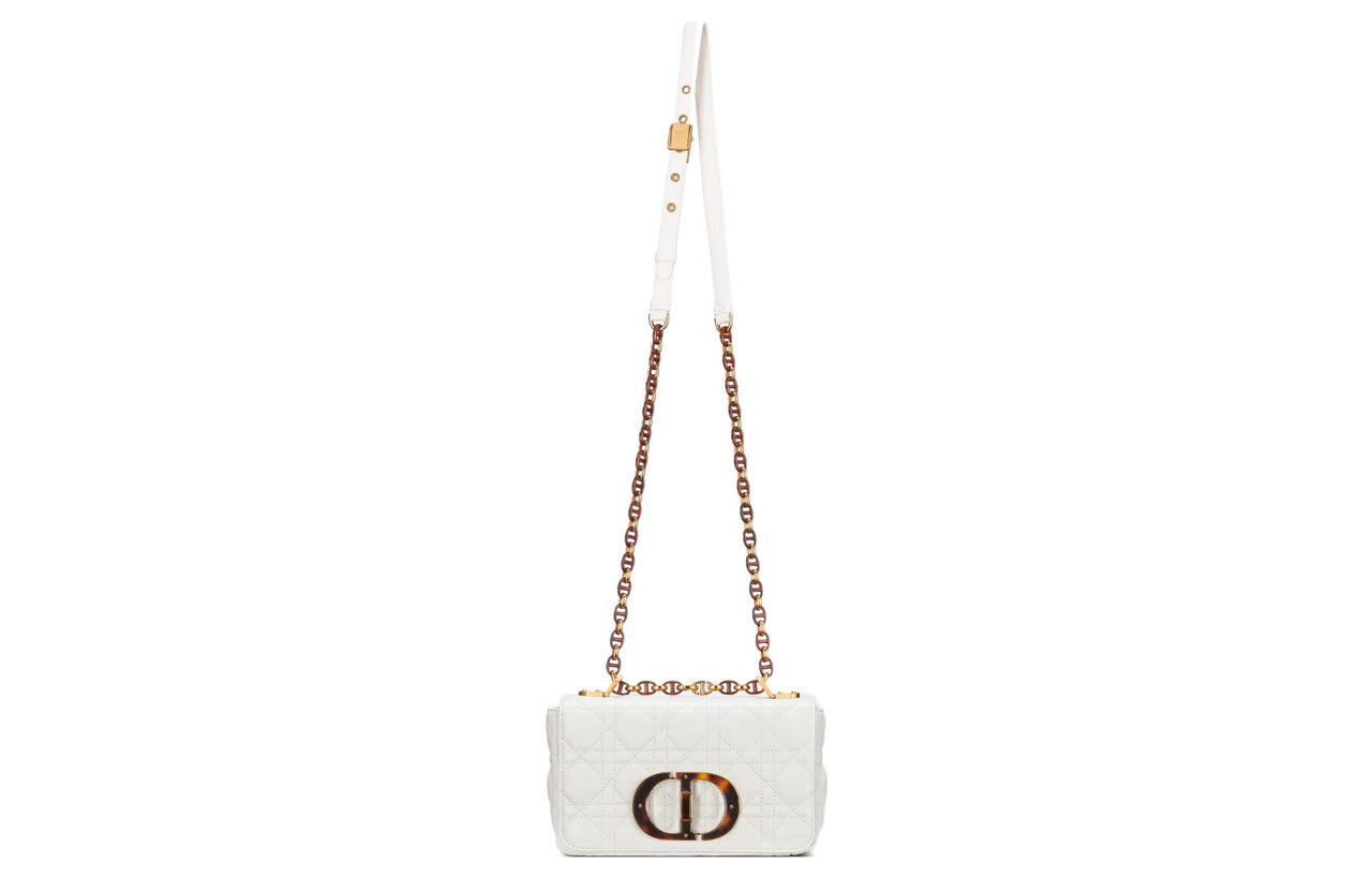DIOR Caro Calfskin Crossbody Bag Shoulder Bag Women's White