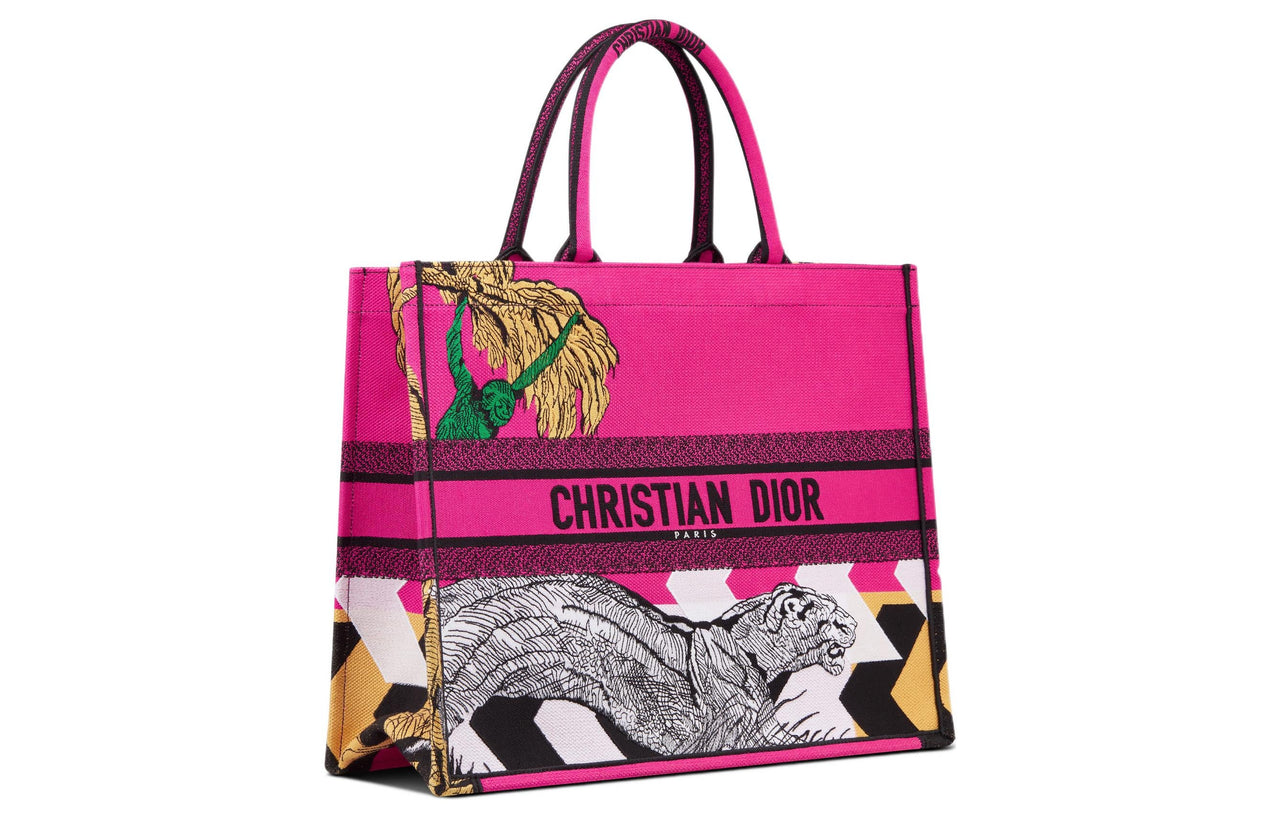 DIOR BookTote Zoom Pop Ju Print Embroidery Tote Bag Shopping Bag Handbag Women's Pink
