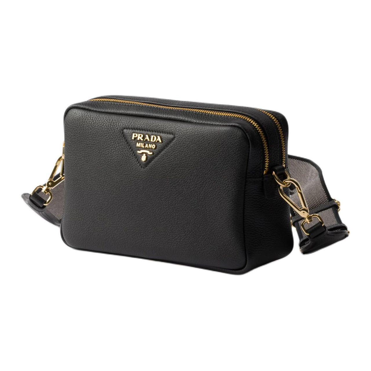 PRADA Leather Camera Bag, Shoulder Bag Trumpets Women's Black