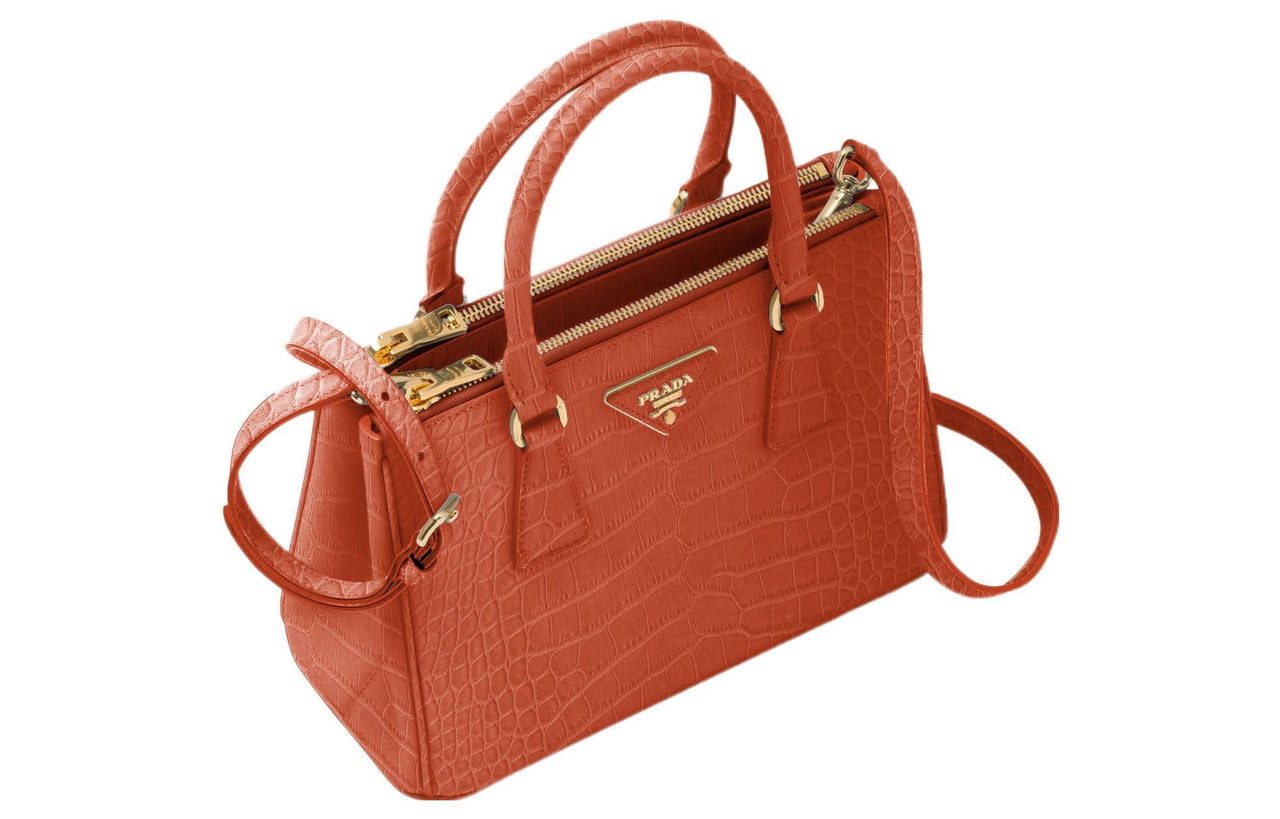 PRADA Galleria Killer Bag Crocodile Leather Shoulder Bag Crossbody Bag Handbag Small Size Women's Orange