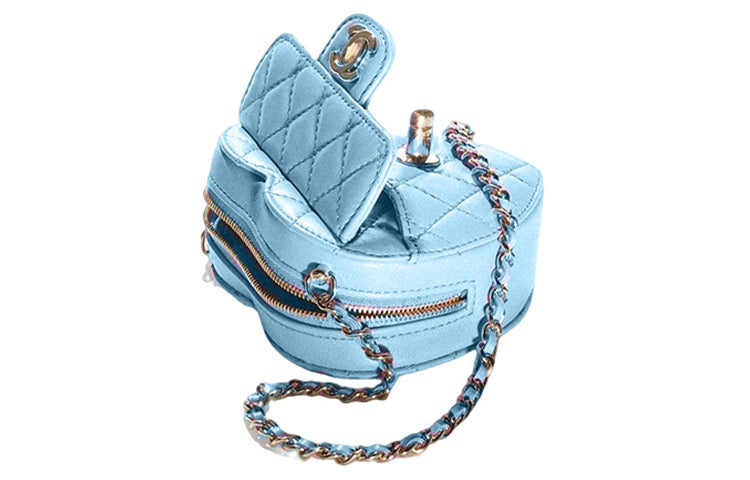 CHANEL Sheepskin Heart Bag Crossbody Bag Small Size Women's Sky Blue