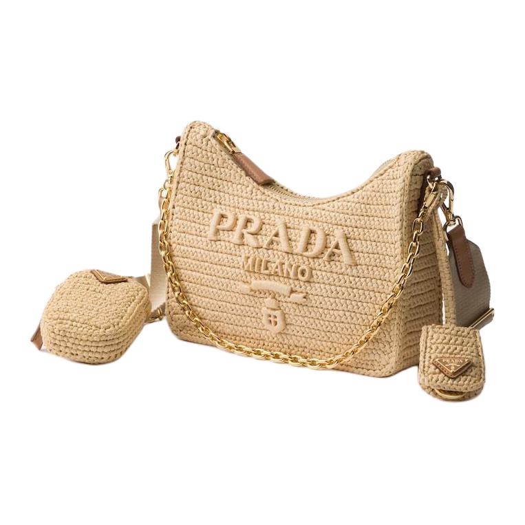 PRADA Re Edition Raffia Shoulder Bag Women's Natural