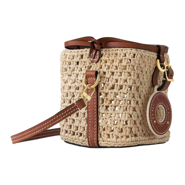 LOUIS VUITTON NOE Leather Trim Bucket Bags Shoulder Bag Crossbody Bag Women's Brown & Natural