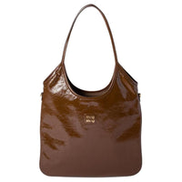 MIU MIU Ivy Naplak Lacquered Finish Sheepskin One Shoulder Handbag Women's Yellow Sandalwood