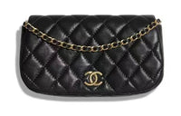CHANEL 22K Autumn And Winter Sheepskin Flap Bag Cell Phone Pouch Women's Black
