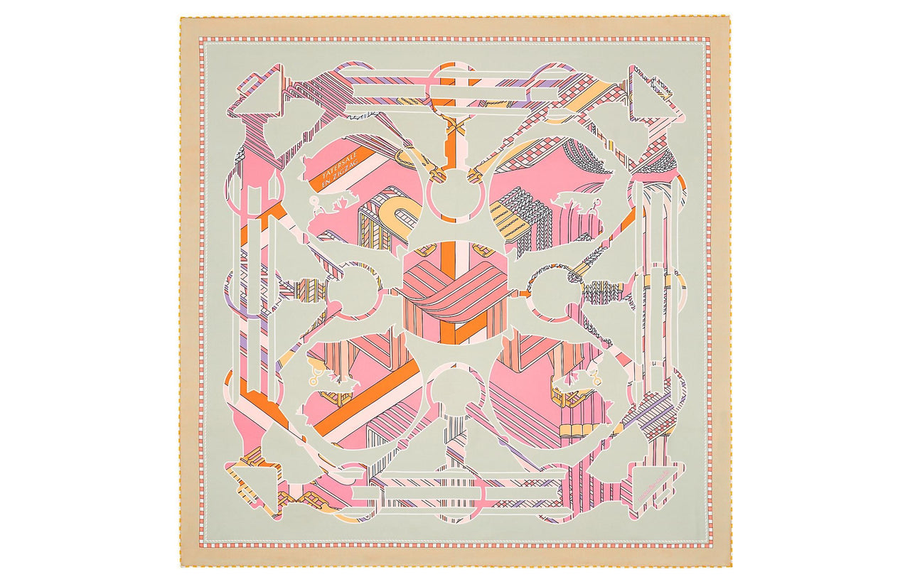 HERMES Silk Scarves Women's Apricot Green/Parma Purple/Orange