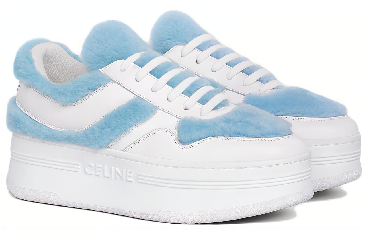 CELINE Block Low Top Stylish Skateboarding Shoes Women's White Blue