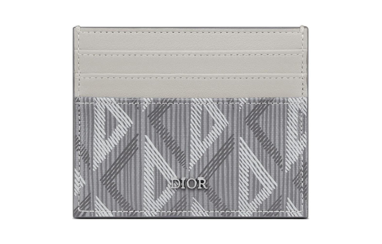 DIOR Smooth Cow Leather, Cotton, Gray Canvas Card Holder Card Holder Men's Gray