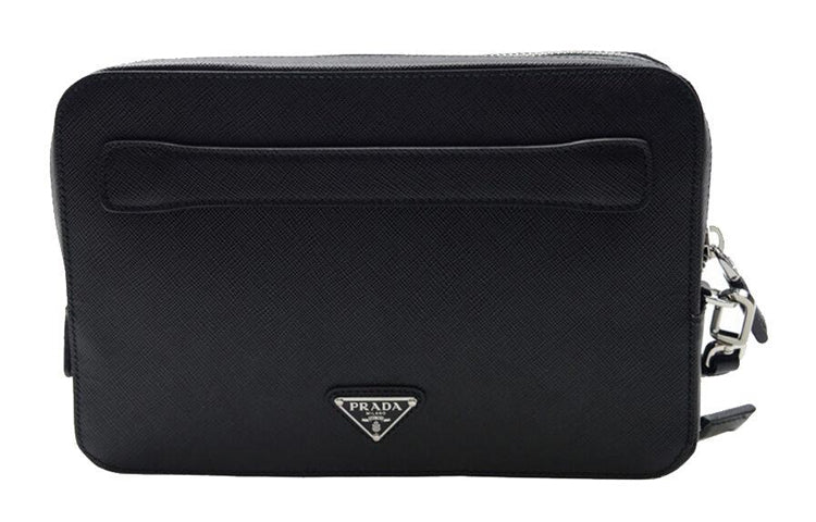 PRADA Saffiano Cow Leather Clutch Men's Black
