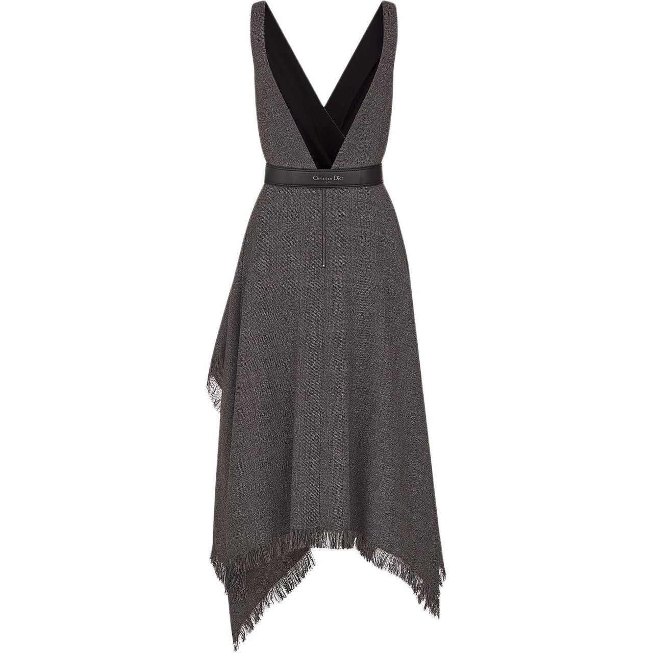 DIOR V Neck Belted Fringed Edge Dress