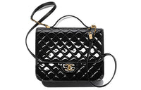 CHANEL 22K Autumn And Winter Patent Leather Backpack Large Size Women's Black
