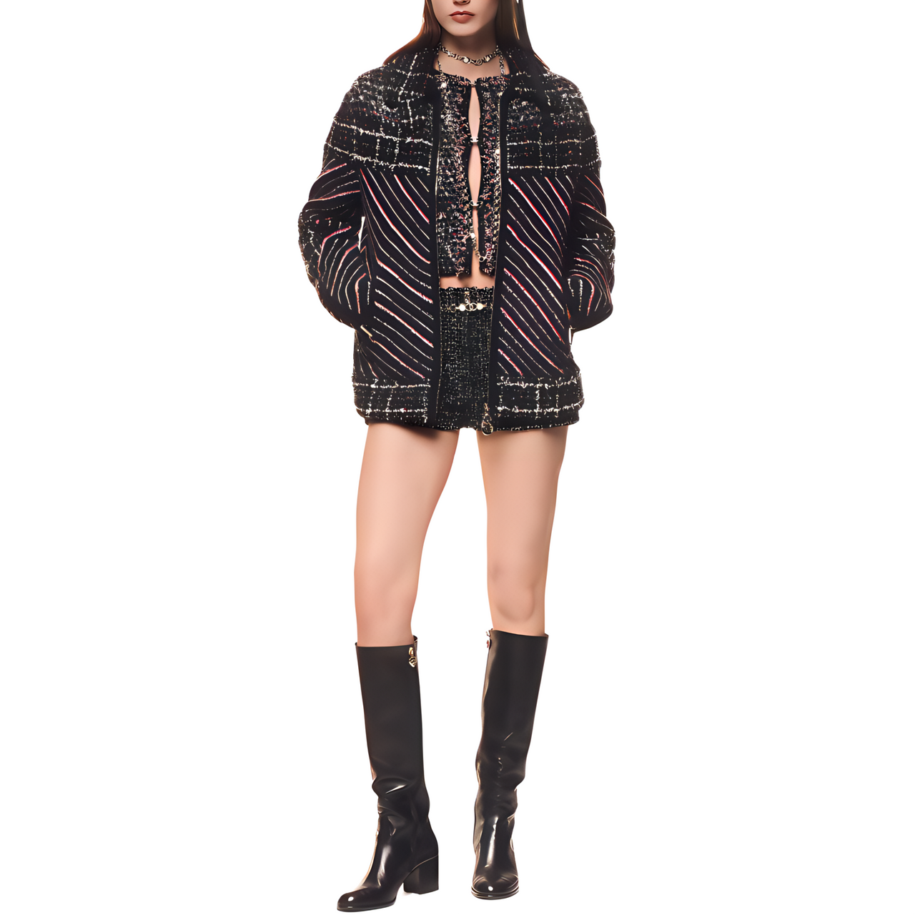 CHANEL SS24 Cropped Coats Women's Black Pink