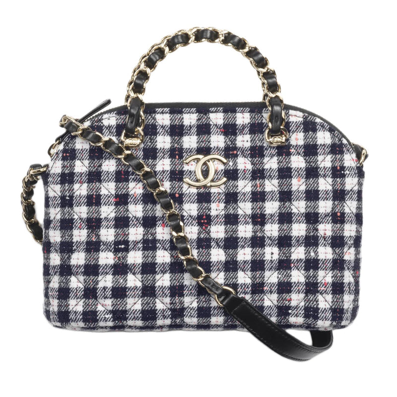 CHANEL Wool Twill Velvet Shoulder Bag Crossbody Bag Handbag Small Size Women's Marine Blue & White & Orange & Pink