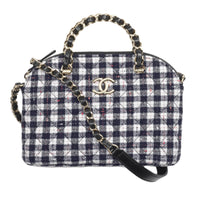 CHANEL Wool Twill Velvet Shoulder Bag Crossbody Bag Handbag Small Size Women's Marine Blue & White & Orange & Pink