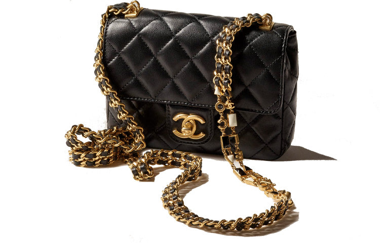CHANEL Enamel Metal Lambskin Mouth Cover Bag Crossbody Bag Mini Women's Black