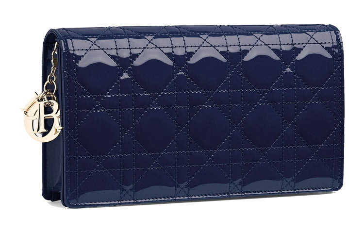 DIOR Lady Dior Patent Leather, Cow Leather Shoulder Bag, Crossbody Bag, Clutch Women's Indigo