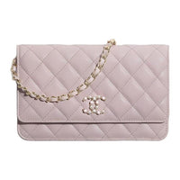 CHANEL WOC Embossed Calfskin With Grains Flap Wallet Shoulder Bag Crossbody Bag Women's Light Pink