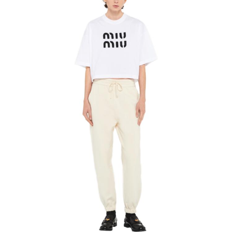 MIU MIU SS23 Knitted Sweatpants Women's Ivory White